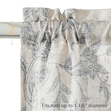 jinchan Floral Kitchen Curtains for Windows 24 Inch Gray Linen Tier Farmhouse Cafe Curtains Country Botanic Small Window Rod Pocket Rustic Flax for Laundry Bathroom RV 2 Panels Verbena Grey on Beige