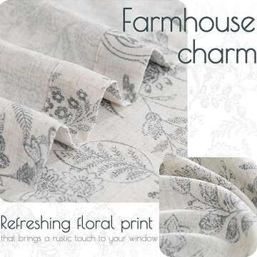jinchan Floral Kitchen Curtains for Windows 24 Inch Gray Linen Tier Farmhouse Cafe Curtains Country Botanic Small Window Rod Pocket Rustic Flax for Laundry Bathroom RV 2 Panels Verbena Grey on Beige