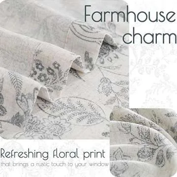 jinchan Floral Kitchen Curtains for Windows 24 Inch Gray Linen Tier Farmhouse Cafe Curtains Country Botanic Small Window Rod Pocket Rustic Flax for Laundry Bathroom RV 2 Panels Verbena Grey on Beige