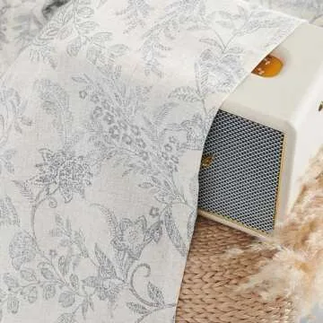 jinchan Floral Kitchen Curtains for Windows 24 Inch Gray Linen Tier Farmhouse Cafe Curtains Country Botanic Small Window Rod Pocket Rustic Flax for Laundry Bathroom RV 2 Panels Verbena Grey on Beige