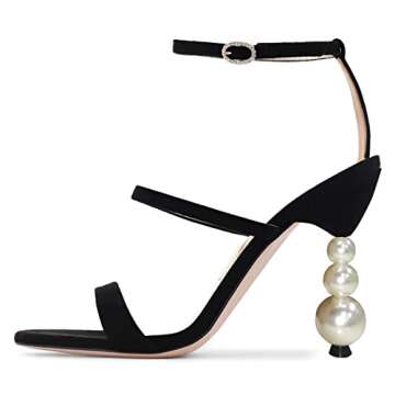 FSJ Women Elegant Pearls Beaded High Heels Sexy Strappy Sandals for Parties