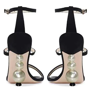 Elegant Open Toe Heeled Sandals with Pearls and Rhinestones