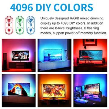 YEEMAYLUX TV LED Lights, TV Backlight with 2 Control Methods for 60-70 inch TV, SMD 5050 RGB Multicolored LED Light Strip with 4096 Color for Game Room,Home Theatre
