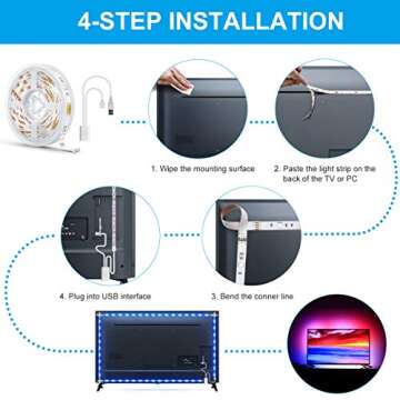 YEEMAYLUX TV LED Lights, TV Backlight with 2 Control Methods for 60-70 inch TV, SMD 5050 RGB Multicolored LED Light Strip with 4096 Color for Game Room,Home Theatre