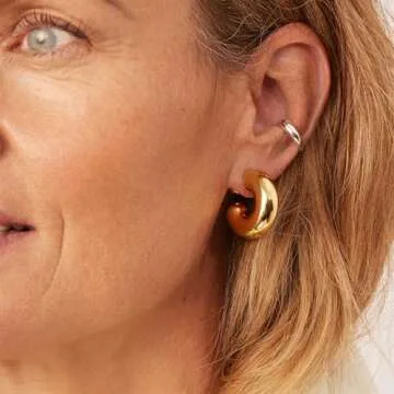 Moodear Chunky Hoop Earrings for Women - Thick 14K Gold Plated Hypoallergenic Hoops Earring Non Tarnish