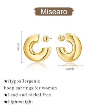 Moodear Chunky Hoop Earrings for Women - Thick 14K Gold Plated Hypoallergenic Hoops Earring Non Tarnish