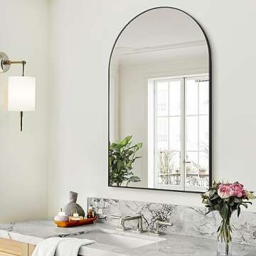 BEAUTYPEAK 26"x38" Arch Bathroom Mirror, Wall Mounted Vanity Metal Frame Mirror for Bedroom, Entrywa...