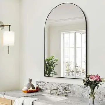 BEAUTYPEAK 26"x38" Arch Bathroom Mirror, Wall Mounted Vanity Metal Frame Mirror for Bedroom, Entrywa...
