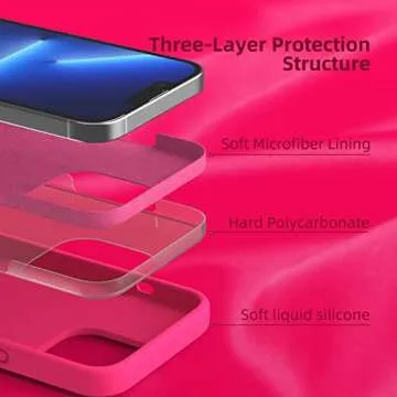 K TOMOTO Compatible with iPhone 13 Pro Case, [Drop Protection] [Anti-Fingerprint] Shockproof Liquid Silicone Cover with Microfiber Lining Phone Case for iPhone 13 Pro 6.1" (2021), Hot Pink