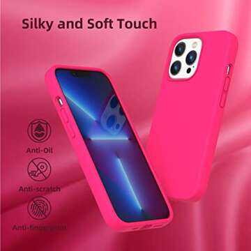 K TOMOTO Compatible with iPhone 13 Pro Case, [Drop Protection] [Anti-Fingerprint] Shockproof Liquid Silicone Cover with Microfiber Lining Phone Case for iPhone 13 Pro 6.1" (2021), Hot Pink