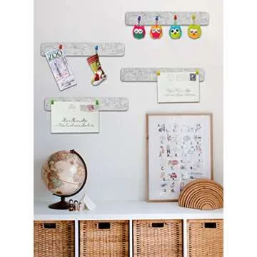 Felt Pin Boards Bar Strips for Walls Bulletin Board Removable with 24 Command Strips Memo Notice Boards as Classroom Office Decor, 4 Pack, 40 Push Pins