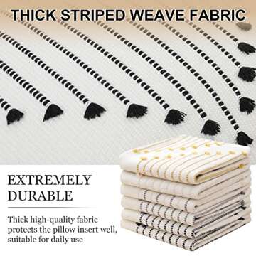 Mecatny Boho Throw Pillow Covers 20X20 Set of 2, Farmhouse Decorative Pillow Covers for Couch Sofa Living Room, Black & Cream White