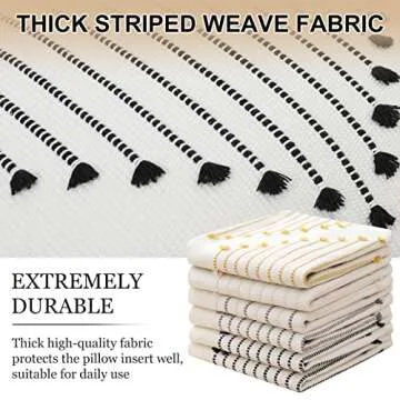 Mecatny Boho Throw Pillow Covers 20X20 Set of 2, Farmhouse Decorative Pillow Covers for Couch Sofa Living Room, Black & Cream White