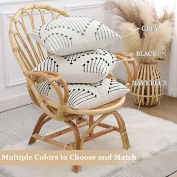 Mecatny Boho Throw Pillow Covers 20X20 Set of 2, Farmhouse Decorative Pillow Covers for Couch Sofa Living Room, Black & Cream White