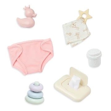 Lullababy – 9-Pc Baby Doll Changing Set – Diaper, Wipes & Rings for Pretend Play