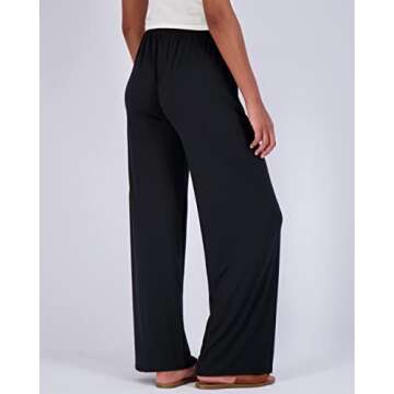 Real Essentials 3 Pack Soft Pallazo Pajama Pants for Women, Wide Leg Comfy Casual Lounge Yoga Capri Pants, Multicolor, Set 3, Medium