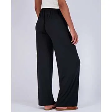 Real Essentials 3 Pack Soft Pallazo Pajama Pants for Women, Wide Leg Comfy Casual Lounge Yoga Capri Pants, Multicolor, Set 3, Medium