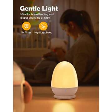JolyWell Night Light for Kids, Egg Light for Nursery with Stable Charging Pad, Baby Night Light Portable for Breastfeeding, Toddler Night Light for Bedroom, 1h Timer & Touch Control, ABS+PC, White