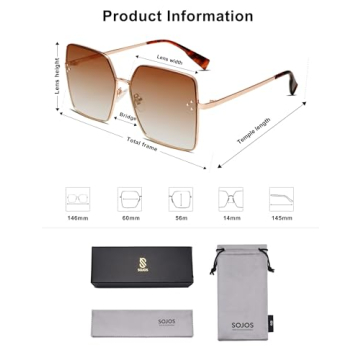 SOJOS Trendy Square Sunglasses Womens Big Oversized Designer Style UV Protection Sunnies Shades SJ1170