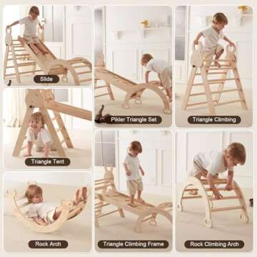 LVHERO 7 in 1 Pikler Triangle Set, Foldable Toddler Baby Climbing Toys, Wooden Montessori Climbing Set, Baby Climber Indoor Playground Jungle Gym for Toddlers Montessori Toys