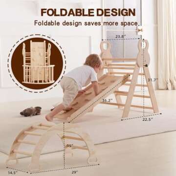 LVHERO 7 in 1 Pikler Triangle Set, Foldable Toddler Baby Climbing Toys, Wooden Montessori Climbing Set, Baby Climber Indoor Playground Jungle Gym for Toddlers Montessori Toys