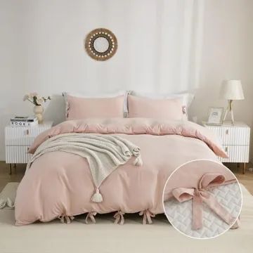 Annadaif Pink Duvet Cover Queen - 3 Piece Soft Washed Microfiber Bowknot Bedding Set, Easy Care