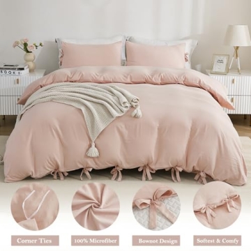Annadaif Pink Duvet Cover Queen - Soft Bowknot Bedding Set