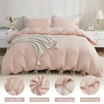 Annadaif Pink Duvet Cover Queen - Soft Bowknot Bedding Set