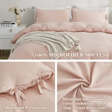Annadaif Pink Duvet Cover Queen - Soft Bowknot Bedding Set