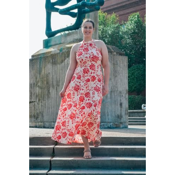 STYLEWORD Women's Spring Fashion 2025 Summer Maxi Boho Floral Beach Resort Sundresses Long Halter Dresses Trendy(Floral48,XL)