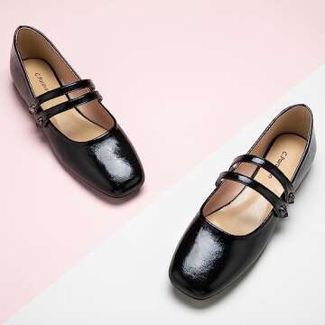C.Paravano Women's Flats | Retro Leather Mary Jane Flats | Comfort Square Toe Walking Shoes | Women ...