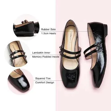 C.Paravano Women's Flats | Retro Leather Mary Jane Flats | Comfort Square Toe Walking Shoes | Women Casual Dress Shoes for Wedding Work Office