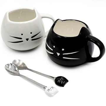 Koolkatkoo Cute Cat Mug Ceramic Coffee Mugs Set with Spoon – Gifts for Women, Girls & Cat Lovers, ...