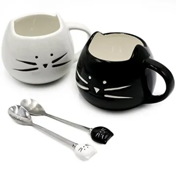 Koolkatkoo Cute Cat Mug Ceramic Coffee Mugs Set with Spoon – Gifts for Women, Girls & Cat Lovers, ...