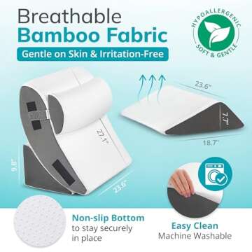 MOZAILAB 4PCS Orthopedic Bed Wedge Pillow Set Memory Foam for Post Surgery Adjustable Support for Back Leg and Arm Pain Relief Acid Reflux GERD Snoring and Sleeping Comfort