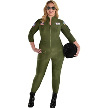 Party City Maverick Flight Suit Costume for Women - Top Gun Costume Includes Polyknit Jumpsuit & Nam...