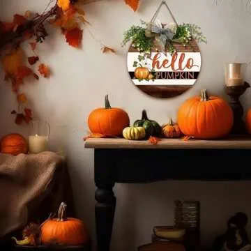Dacawin Hello Pumpkin Sign for Front Door Fall Decor