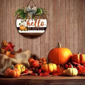 Dacawin Hello Pumpkin Sign for Front Door Fall Decor