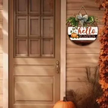 Dacawin Hello Pumpkin Sign for Front Door Fall Decor