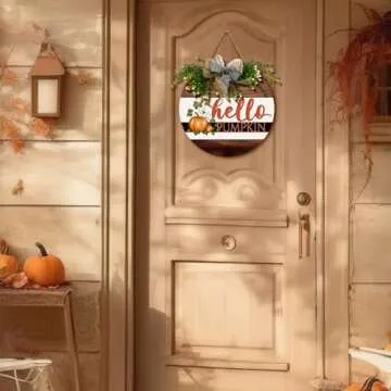 Dacawin Hello Pumpkin Sign for Front Door Fall Decor
