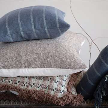 Creative Co-Op Brushed Cotton Striped, Grey & Blue Pillow, 1 Count (Pack of 1)