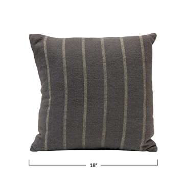 Creative Co-Op Brushed Cotton Striped, Grey & Blue Pillow, 1 Count (Pack of 1)