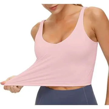 Wjustforu Women's Tank Top Padded Sports Bra Running Workout Yoga Crop Top (Medium, Pink)