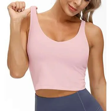 Wjustforu Women's Tank Top Padded Sports Bra Running Workout Yoga Crop Top (Medium, Pink)
