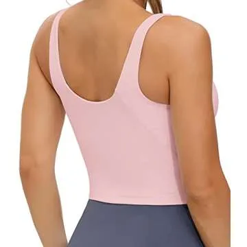 Wjustforu Women's Tank Top Padded Sports Bra Running Workout Yoga Crop Top (Medium, Pink)