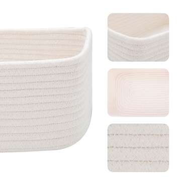 MiniArk Shelf Storage Baskets for Organizing | Closet Organizer Bins | Small Baskets | Toy Basket | Cube Decorative Box | Shallow Basket | Woven Rope Basket | 11.5×7.5×4.7” | 3 Packs Off White