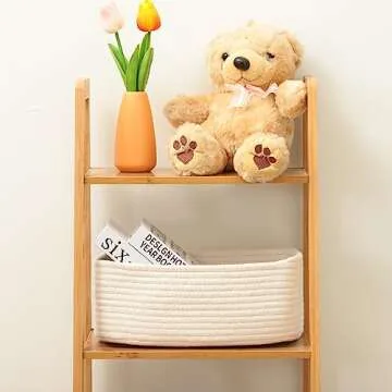 MiniArk Shelf Storage Baskets for Organizing | Closet Organizer Bins | Small Baskets | Toy Basket | Cube Decorative Box | Shallow Basket | Woven Rope Basket | 11.5×7.5×4.7” | 3 Packs Off White