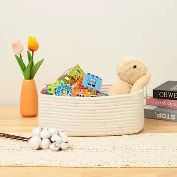 MiniArk Shelf Storage Baskets for Organizing | Closet Organizer Bins | Small Baskets | Toy Basket | Cube Decorative Box | Shallow Basket | Woven Rope Basket | 11.5×7.5×4.7” | 3 Packs Off White