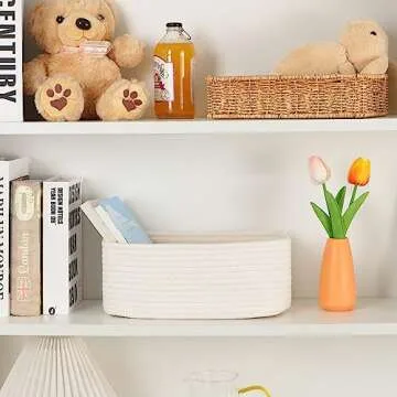 MiniArk Shelf Storage Baskets for Organizing | Closet Organizer Bins | Small Baskets | Toy Basket | Cube Decorative Box | Shallow Basket | Woven Rope Basket | 11.5×7.5×4.7” | 3 Packs Off White