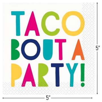 Unique Vibrant Multicolor Taco Bout A Party Paper Beverage Napkins - Pack of 16, Perfect for Festive...